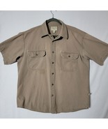 Cabelas Mens Shirt Size L Reg Button Down  Short Sleeve Canvas Khaki Tan - $19.40