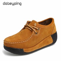 New Spring Summer Cow Suede Leather Shoes Woman Lace-Up Flat Platform Women Shoe - £41.04 GBP