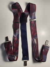 Pelican Clip On Silk Suspenders Braces-Red Blue Abstract Brass EUC - £11.83 GBP