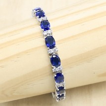 Silver Color Bracelet for women Blue White Semi-precious 19cm Jewelry Gift Box - £16.49 GBP