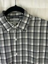 Mens Flannel L Slim Shirt Amazon Essentials Plaid Gray w/ white Long Sleeve New - £15.17 GBP