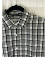 Mens Flannel L Slim Shirt Amazon Essentials Plaid Gray w/ white Long Sle... - £15.11 GBP