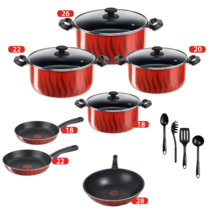 11 PSC Tefal Tempo Cooking Set With Glass Lid RED Coated In France Non S... - $907.25