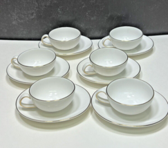 6 Minh Long 1 Vietnam Fine Porcelain White Gold Demitasse Cups &amp; Oval Saucers - £35.54 GBP