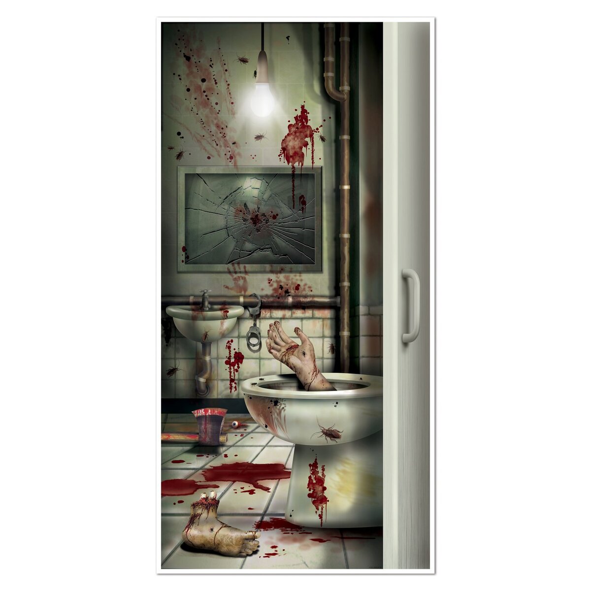 CSI Bloody Horror CREEPY CRAPPER BATHROOM DOOR COVER Psycho Halloween De... - $6.90