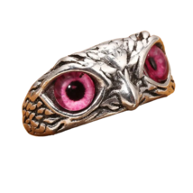 Vintage Alloy Adjustable Owl Ring  - New - Pink Eyes - £10.35 GBP