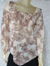 Boho Hippie Brown Paisley Bell Sleeve Shirt Size M - £11.55 GBP