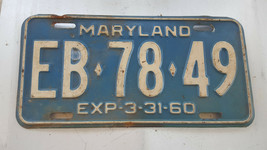 Old Vtg 1960 Maryland License Plate EB*78*49 Car Truck Van SUV Automobile - £31.65 GBP