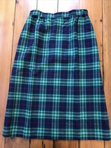 Vintage 80s LL Bean Wool Green Blue Tartan Plaid Zip Pencil Skirt Lined ... - $39.99