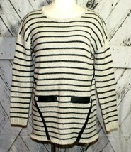 Womens Catwalk Studio Striped Knit Beige &amp; Black Faux Leather Accents Si... - $29.70