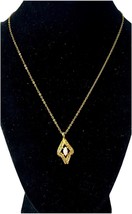 Vintage Gold Tone Opal &amp; Rhinestone Pendant Necklace 1/20 12K GF Chain- 17” - $28.59