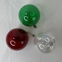 3 Vtg Italy Made Hand Blown Glass 3&quot; Christmas Ornaments Balls Green Red Clear - £30.35 GBP