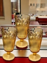 US Glass Manhattan Gothic Amber Goblet Glass Footed Ribbed Stemmed Vtg S... - $44.39