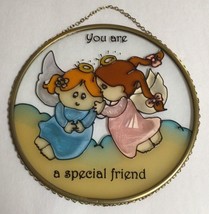 Vintage You Are A Special Friend Painted Glass Round Wall Hanging Art An... - £22.78 GBP