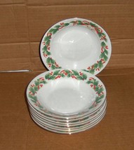 Vintage Set of 8 Sango Noel 1990 Holly Ribbons 8&quot; Soup/Cereal Bowls 8401 - £15.43 GBP