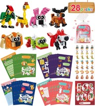 Valentines Day Gifts for Kids Classroom 28 Packs Animal Building Blocks with Val - £41.02 GBP