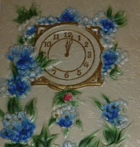 Blue Forget-Me-Nots, Holly &amp; Clock Antique New Year Postcard W /Air-Brushed Look - £5.04 GBP