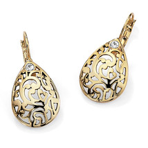 PalmBeach Jewelry Crystal Accent Gold-Plated Filigree Pear Earrings - £23.67 GBP