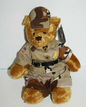 Plushland Camo Teddy Bear 10&quot; Brown Tan Yellow Ribbon Stuffed Plush Soft... - $12.60