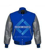 Unisex American Varsity College Blue Wool Jacket with Gray Real Leather ... - €75,06 EUR+