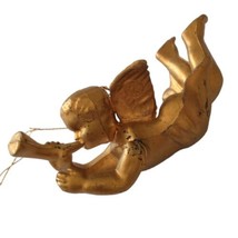 Gold Cherub Angel Ornament Vintage 70s Plastic Trumpet Christmas WF Hong Kong  - £11.82 GBP