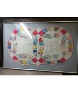 Framed Vintage Partial Wedding Ring Quilt Hand Made Multi Color Chrome F... - £43.79 GBP