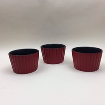 Set Of 3 Crock Pot Ceramic Custard Dessert Pudding Ramikens Ribbed Red &amp; Black - £14.08 GBP