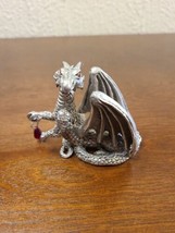 Vintage CCI Pewter 4649 Fantasy Winged Dragon With Gem Stone  - $18.69