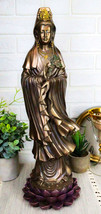 Ebros Bodhisattva Kuan Yin In Vitarka Mudra Standing On Lotus Flower Statue 16&quot;H - £73.12 GBP