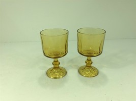 (2) Vintage Amber Glass Stemmed Drinking Glasses - Dimpled 5.5&quot; - £15.97 GBP