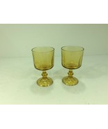 (2) Vintage Amber Glass Stemmed Drinking Glasses - Dimpled 5.5&quot; - £15.97 GBP