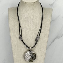 Chico&#39;s Black Cord with Rhinestone Silver Tone Pendant Necklace - £13.13 GBP