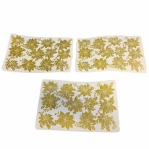 Vintage Vinyl Christmas Placemats (Lot of 3) Made by B&amp;D Gold Leaves Cream Color - £22.35 GBP