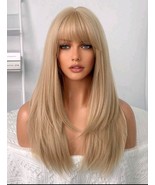 Blonde long straight wig, blonde long wig, blonde wig with bangs, blonde... - $50.76 CAD