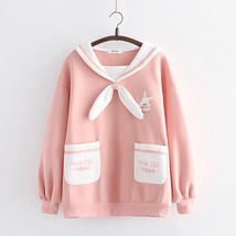 Fashion Bunny Hoodie Girls Kawaii  Korean Sailor Collar Fleece Sweatshirt Women  - £91.64 GBP