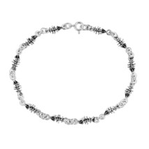 Funky Chain of Linked Fishbone Skeleton Sterling Silver Oxidized Bracelet - £19.38 GBP
