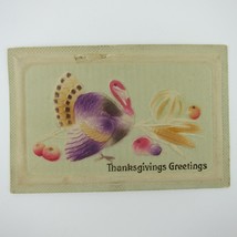 Thanksgiving Postcard Wild Turkey Harvest Fruit 3D Embossed Purple Antique 1920 - £7.82 GBP