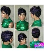 T-Boz"' Short Pixie Cut Finger Waves Synthetic Wig Full Cap Wig color 1b/purple  - £57.42 GBP
