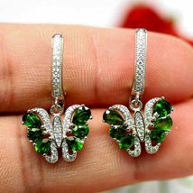 3 Ct Pear Lab Created Emerald &amp; CZ Butterfly Dangle Earrings White Gold Plated - £75.50 GBP