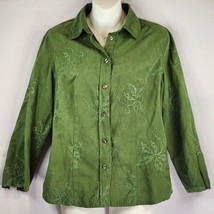 Coldwater Creek Shirt Womens Size PM Green Button Up Long Sleeve Top - £14.00 GBP