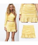 Zara Blogger favorite Yellow Gingham Ruched Ruffle Hem High Rise Mini Sk... - £28.72 GBP