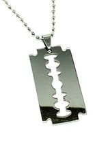 Razor Pendant Necklace Razor Blade Dog Tag Silver Steel 22&quot; Chain Jewellery Gift - £4.83 GBP