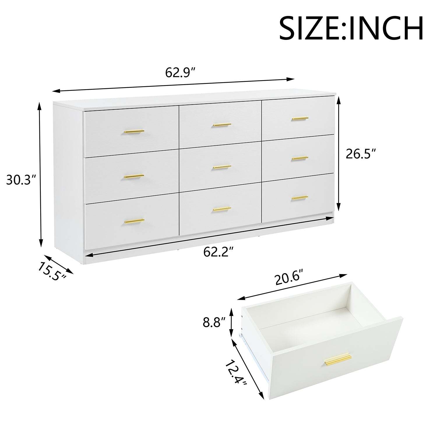 Modern White 9-Drawer Dresser for Bedroom, Ample Wide Chest of Drawers Item image 3