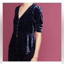 Maeve Anthropologie Blue Velvet Floral Button Top Size 12 - £29.08 GBP