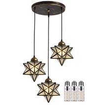 3-Light Moravian Star Glass Pendant Chandelier Light Modern Ceiling Fixt... - $72.53