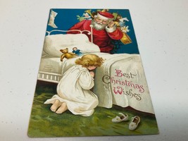 Antique Christmas Postcard Santa Praying Child Embossed Printed In Germany - £29.57 GBP