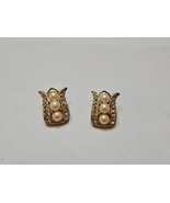 Vintage Gold Tone/Cubic Zirconia/Pearl Replica Clip On Earrings - £11.18 GBP