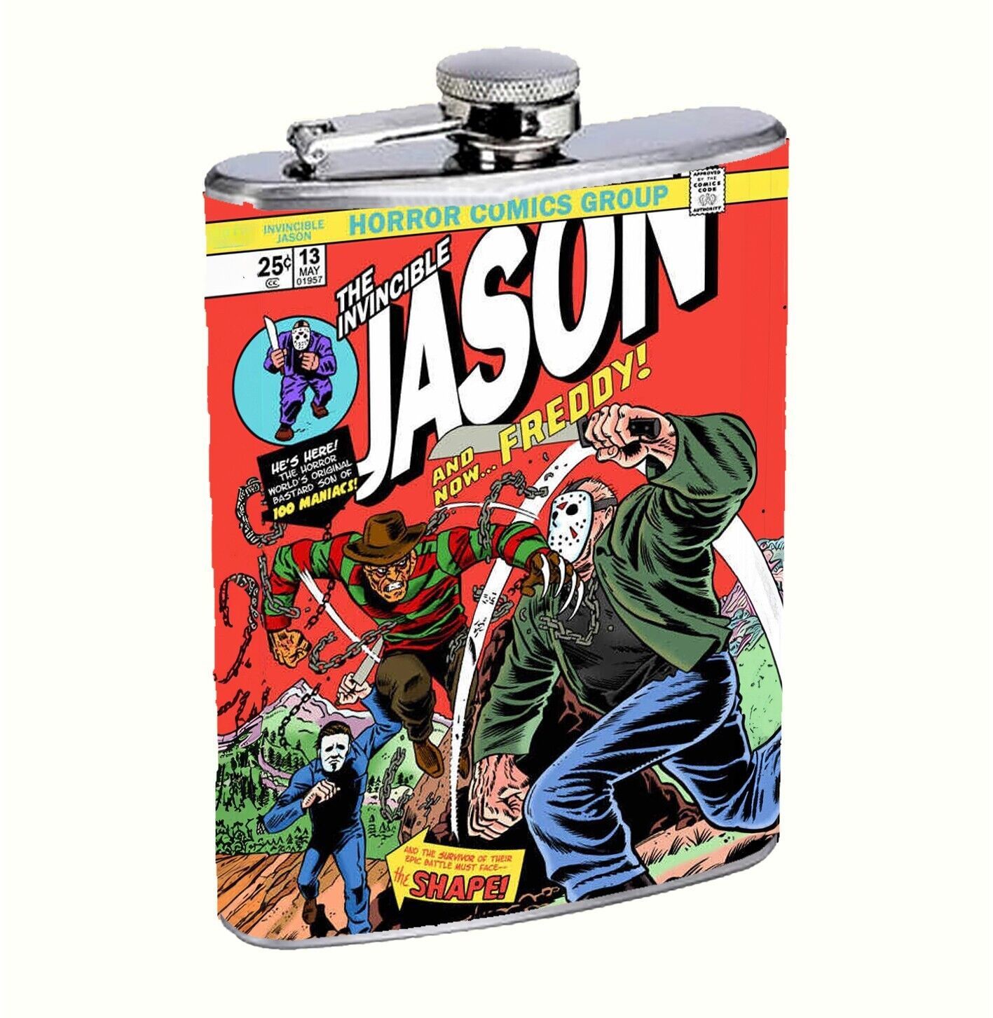 Halloween Horror Comic Jason Flask 8oz Stainless Steel Hip Drinking Whiskey - $14.80