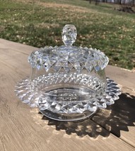 AMAZON Covered Butter Dish Bryce Bros EAPG Clear Large Sawtooth Band c18... - £35.01 GBP