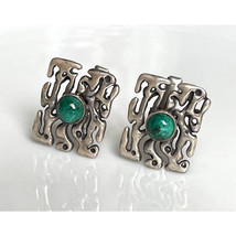 925 Sterling Silver Green Turquoise Abstract Design Cuffinks Sky - $61.78